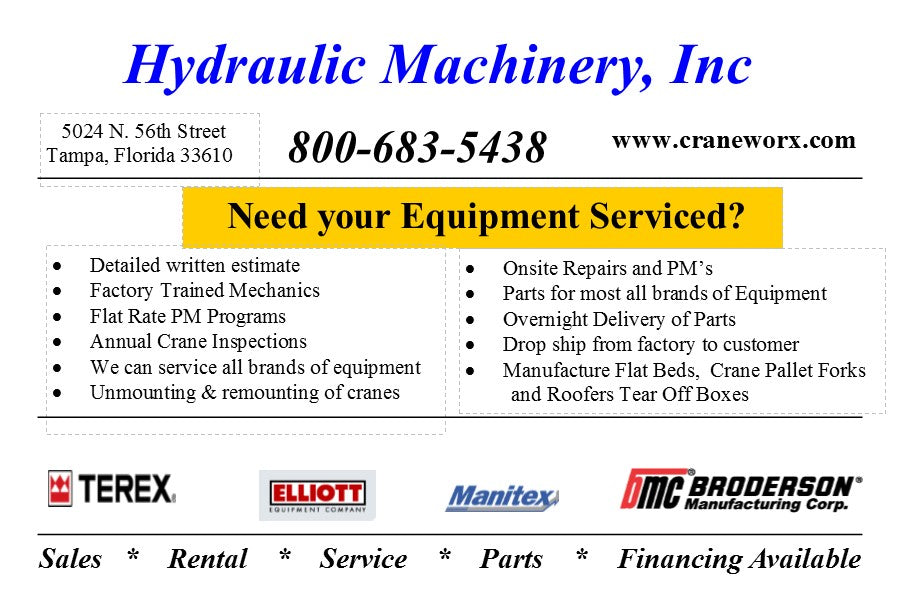 Contact Hydraulic Machinery, Inc for all your Boom Truck service needs